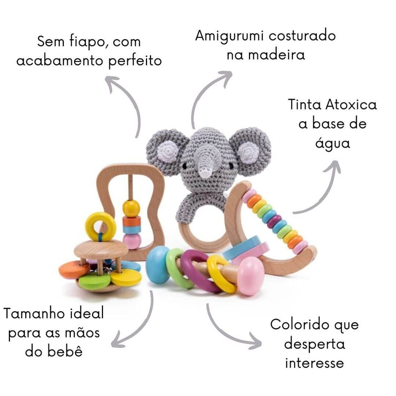 Kit Chocalhos Montessori com Amiguirumi - 5 peças