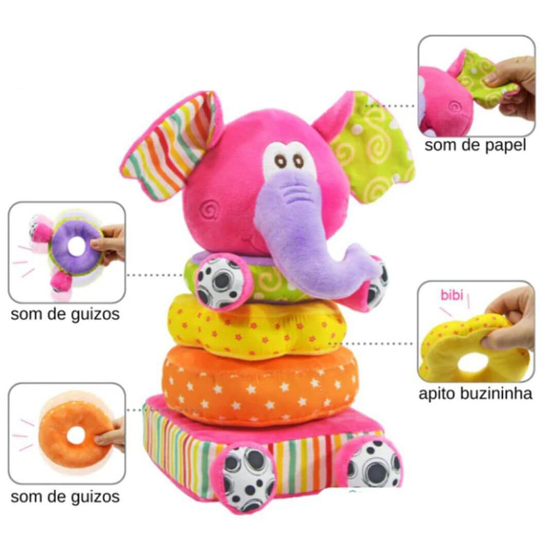 Brinquedo de Encaixar - Elefante de Pelúcia com Chocalho