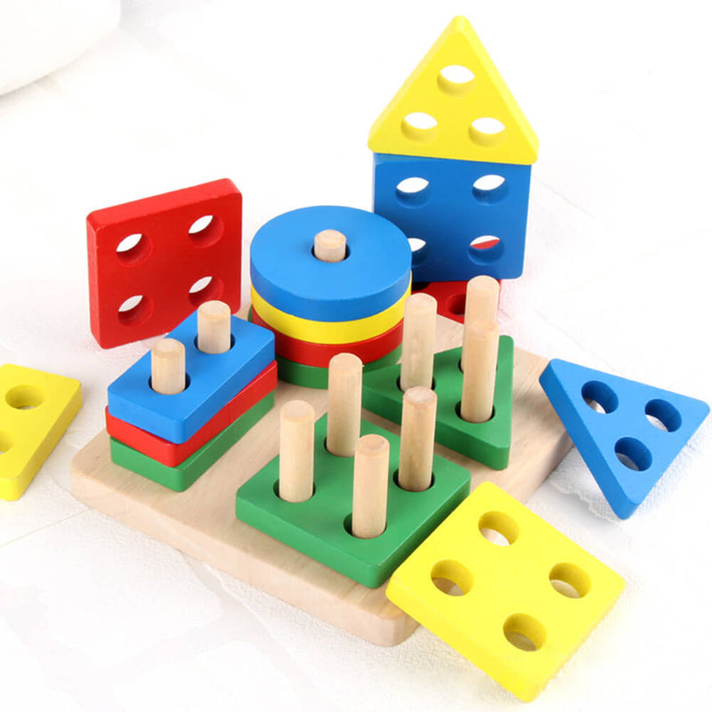 Brinquedo Educativo De Aprendizado Encaixe Geométrico Montessori em Madeira